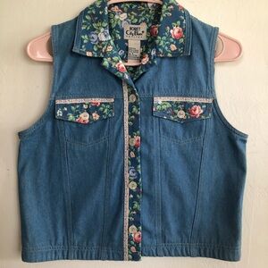 KORET CITY BLUES Womens Waist Jacket Size 4 Contrast Floral On Denim 100% Cotton